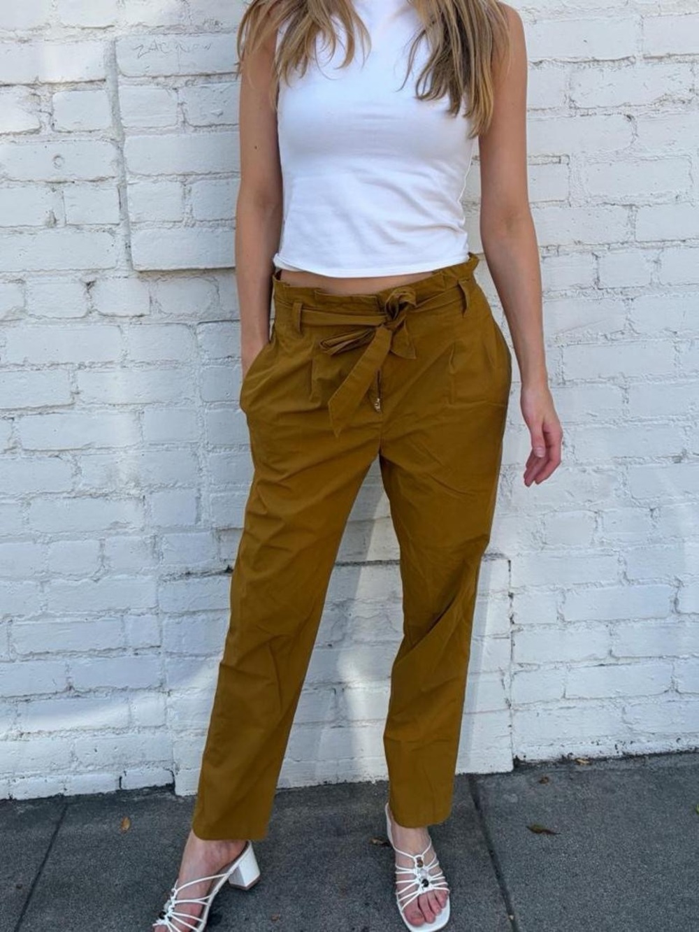 J.Crew mustard yellow pants with tie waist size 2 #preppy #workwear #officewear
